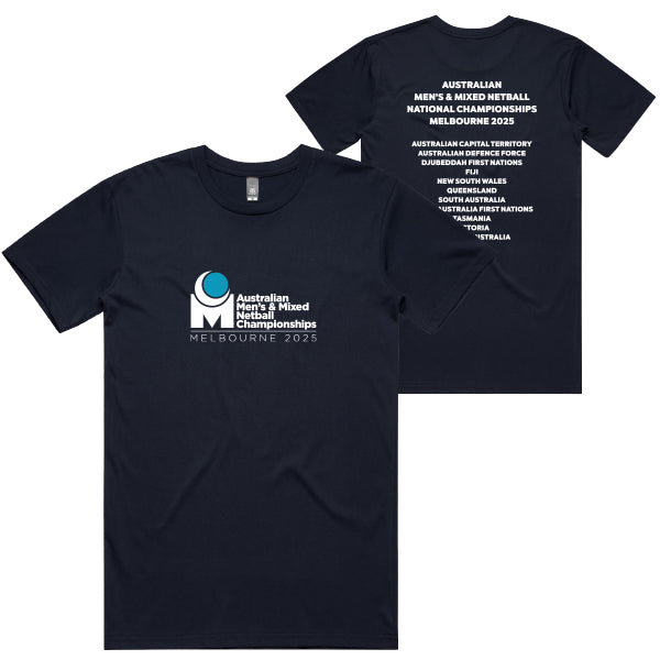 2025 Australian Men's & Mixed Netball Association National Champs Mens Tee - Navy