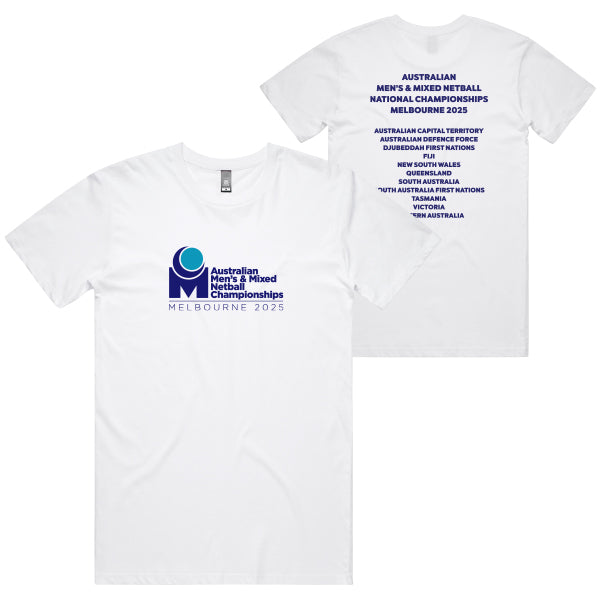2025 Australian Men's & Mixed Netball Association National Champs Mens Tee - White