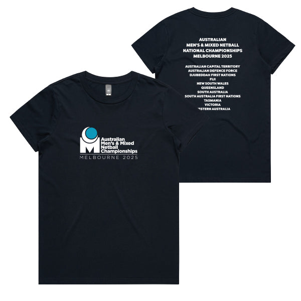 2025 Australian Men's & Mixed Netball Association National Champs Ladies Tee - Navy