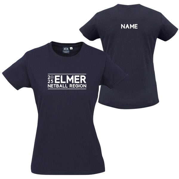 Elmer Netball Region Tee Women with Custom Name - Navy