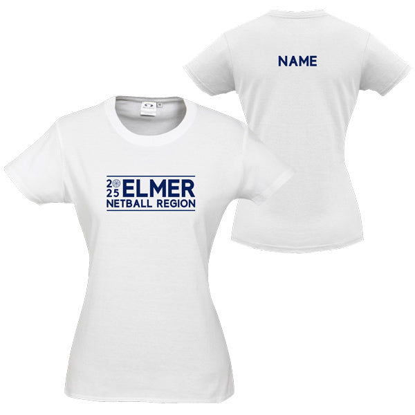 Elmer Netball Region Tee Women with Custom Name - White