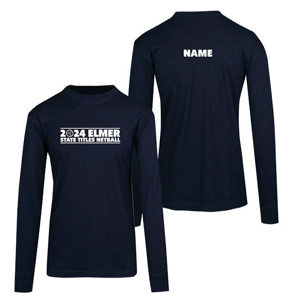 Elmer Netball Region State Titles Long Sleeve Tee Men with Custom Name - Navy