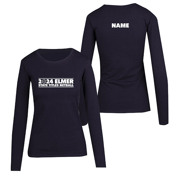 Elmer Netball Region State Titles Long Sleeve Tee Women with Custom Name - Navy