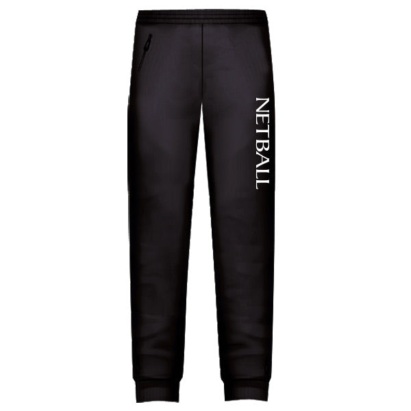 Netball Trackies Unisex - Black with White Text