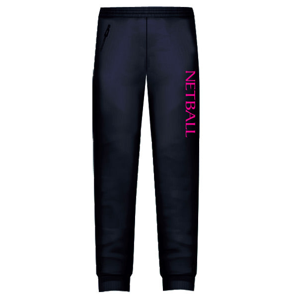 Netball Trackies Unisex - Navy with Pink Text